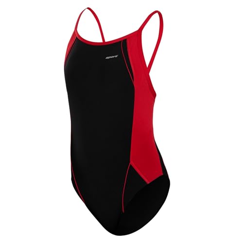 Sporti HydroLast Girls Athletic One Piece Swimsuit - Black/Red - 22