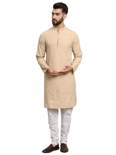 Image of LATEST CHIKAN Men's Cotton Regular Striped Knee Lenght Kurta Full Sleeves - Casual Ethnic Wear