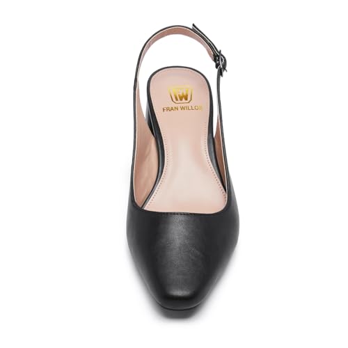 Image of Women's Low Chunky Slingback Heels Square Toe Block Dress Shoes Closed Toe Comfortable Wedding Office Work Pumps