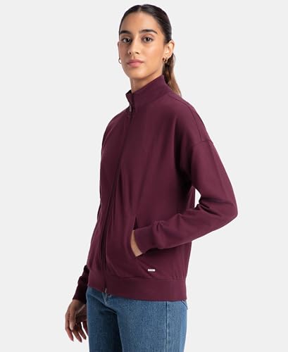 Image of Jockey A111 Women Super Combed Cotton French Terry Drop Shoulder Styled Jacket with Ribbed Cuff and Hem