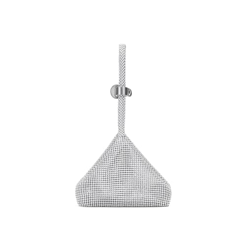 NEWBELLA Bolsa feminina de strass para noite – Bolsa clutch com alça superior triangular, mini bolsa para casamento, festa ou eventos formais, Prata