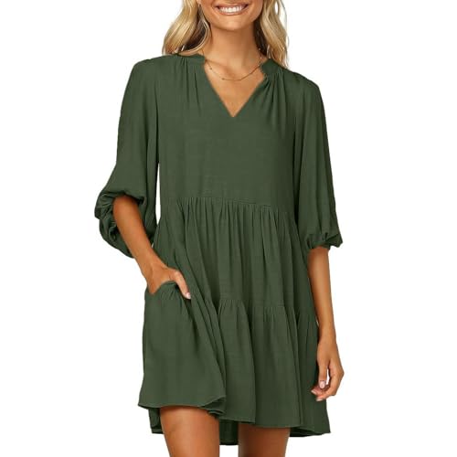 Robe col en V à manches bouffantes aux finitions soignées