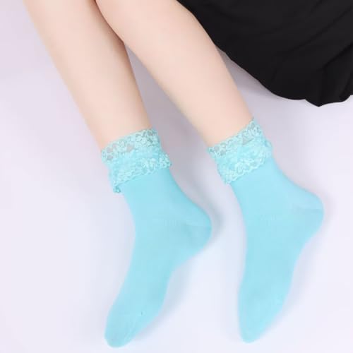 Image of Women Lace Ruffle Socks Fashion Fancy Lovely Girl Socks 3 Pairs