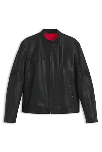 HUGO Likaro2611 veste en cuir véritable pour homme à col zippé