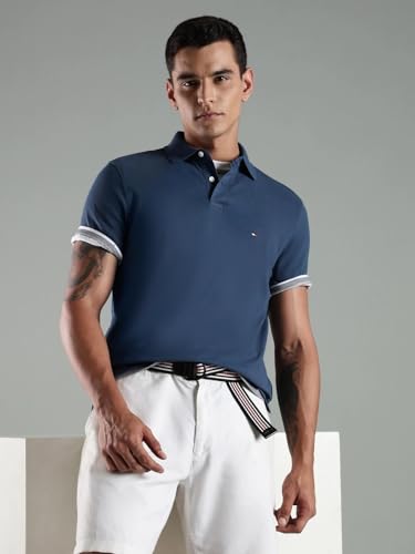 Image of Tommy Hilfiger Solid Regular Fit Cotton Polo T-Shirt