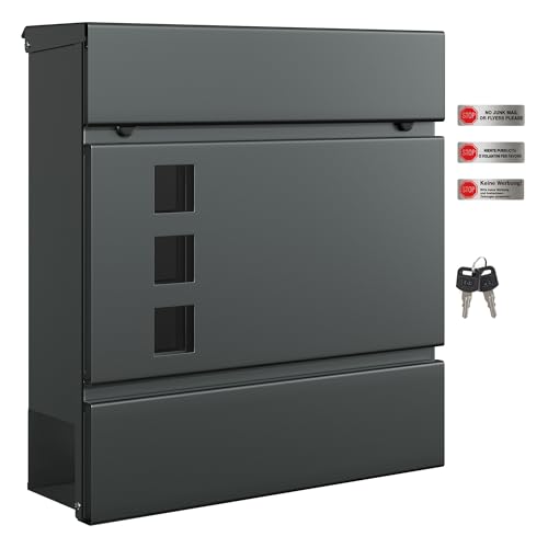 SONGMICS Modern Mailbox Lockable Wall-Mounted Post Letter Box with Newspaper Holder Easy to Install 9.5 x 29 x 31 cm Anthracite Grey GMB055G101