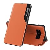 COTDINFOR Case for Samsung Galaxy Note 8, Galaxy Note 8 Case Clear View Leather with Kickstand Magnetic Flip Phone Case Women Men Shockproof Protective Cover for Samsung Galaxy Note 8,Windows Orange
