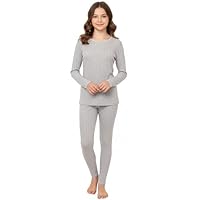 Heatwave Thermalwear Girls Thermal Underwear Set Long Sleeve Top and Bottom Pants Winter Base Layer for Kids Warm Cold Weather, Marl Grey 12-13 Years