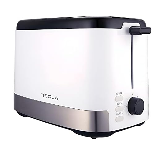 TESLA TS300BWX - Tostadora (800 W, 2 rebanadas, tipo calentador de alambre de nicromo, bandeja para migas extraíble, descongelar, recalentar) Blanco-inox-negro