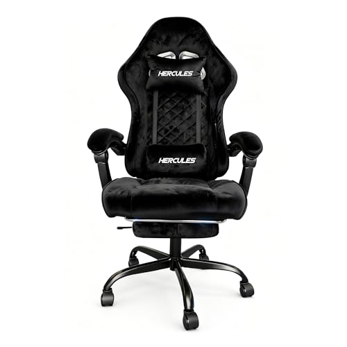 HERCULES ベルベット風 高級素材 通気性  リクライニング130度 フットレスト付き 在宅ワークチェア ワイド座面