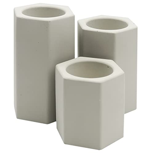 Dekovita Set de 3 Portavelas Ø6x6/8,5/10cm Aspecto Concreto Gris Claro - Portavelas Piedra Velas de Té - Soporte Candelero - Decoración de Mesa Cover