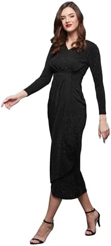 Vestido Holgado Con Cremallera Cuello En V De Manga 3/4 Midi | Meses Sin Interés