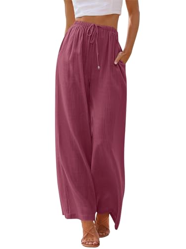 Image of LILLUSORY Women's Linen Summer Palazzo Pants Flowy Wide Leg Beach Pants with Pockets