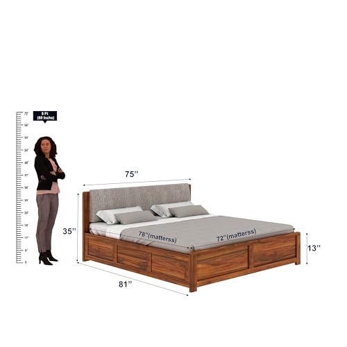 Image of Ganpati Arts Solid Sheesham Wood King Size Boston Bed with Box Storage | Wooden Double Bed Cot Palang Furniture for Bedroom, Guest Room, Hotels and Home (Natural Finish)