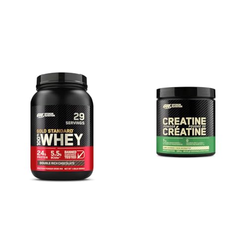 Strength & Recovery Pack: Gold Standard 100 Percent Whey Protein Powder 2LB Double Rich Chocolate & Optimum Nutrition Creatine Monohydrate Micronized Powder 300g