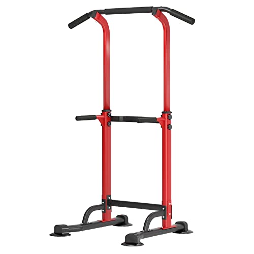 sogesfurniture Power Tower Fitness Dip Station, multifunktionale Kraftstation Kraftturm Trainingsgerät mit Klimmzugstange, höhenverstellbar von 165-210cm, Schwarz&Rot sogesfurniture Power Tower Fitness Dip Station, multifunktionale Kraftstation Kraftturm Trainingsgerät mit Klimmzugstange, höhenverstellbar von 165-210cm, Schwarz&Rot