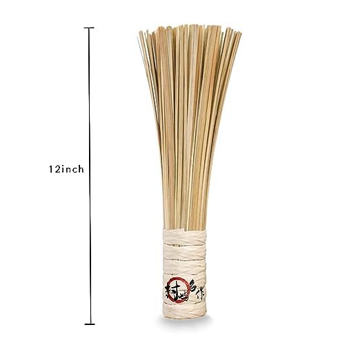 OTYFGHD 12-Inch Bamboo Wok Brush, Flat Brush, Kitchen Cleaning Brushes for Scrubbing and Cleaning Cooking Pots, Pans and Grilling Utensils (1 Pack)
