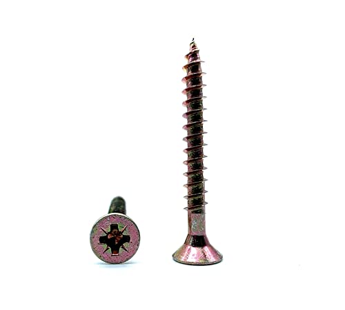 DOJA Barcelona | Tirafondos para Madera Con Punta Philips | 100 Tornillos para Madera 4 x 60mm + 1 Punta PZ2 | Cabeza Avellanada | Tornillo para aglomerado, Contrachapado, Muebles...