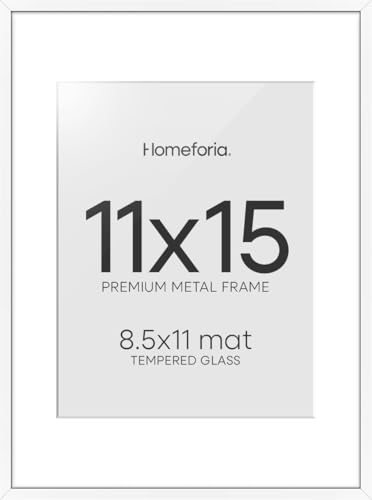 Image of Homeforia 11x15 Picture Frame White, High End Metal 11x15 Poster Frames with Mat for 8.5x11, 11 x 15 White Frames Matted to 8.5 x 11 inch Photo, 11by15 Hanging Frames, Tempered Glass, Wall Kit, Set of 2