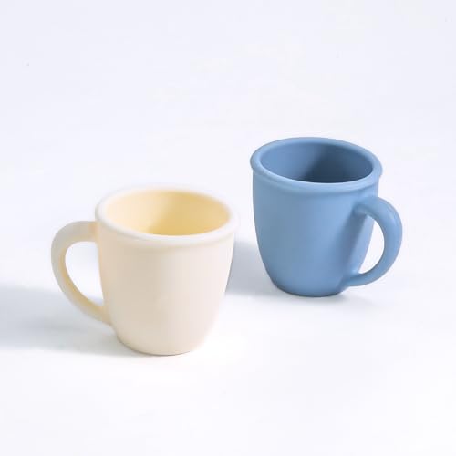 Image of Silicone Baby Training Cup for Baby and Kid, Toddler Learning Cup with Handles, Open Cup for Baby 6+ Months 4 Oz - Set of 2 (Blue&White)