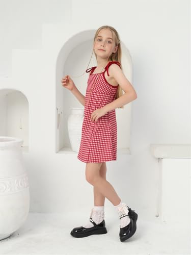 Girl's Dress, Mini Checkered Dress Sleeveless for Girl, Summer Gingham Sling Strap Sundress Age 4-134