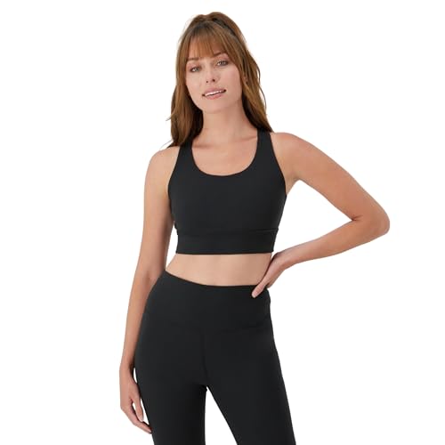 Hanes Sports Bra, Racerback Women, Stretch Pullover Crop Top with Cutout, Black, Large