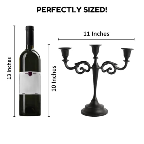 Rely+ 6100 3 Arm Candelabra - 10 Inch Tall Matte Black Tapered Candle Holder thumb #2