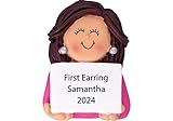 Personalized Christmas Ornaments for Kids 2022 Custom for Teenage Girls First Piercing Earrings Ornaments Cake Topper Brunette Brown Hair Girl Ornament with Name Year - Free Customized