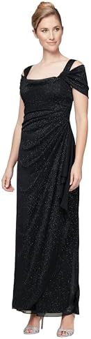 Alex Evenings Women's Long Cold Shoulder Dress (Petite and Regular Sizes), Black