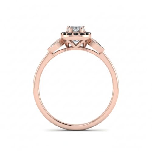 Image of Rose Gold Plated Diamond CZ & Blue Sapphire Petal Halo Engagement Ring for Women, Petite Round Shape Wedding & Everyday Jewelry, Handmade Gift for Wife US Size 4-12