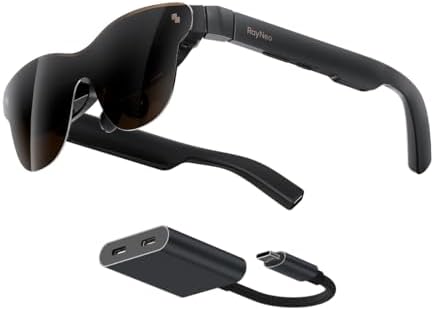 مجموعة نظارات RayNeo Air 3s Pro ومحول USB-C - نظارات عرض فيديو HueView 2.0 201 بدقة 1200 شمعة في المتر المربع وتردد 120 هرتز