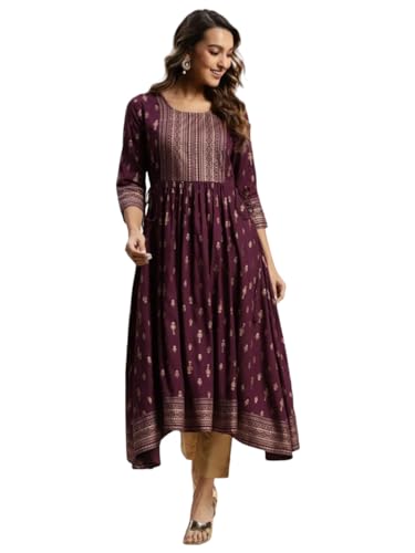 Image of rangita Rayon Calf Length Printed Anarkali Kurti for Women | Kurta for Women