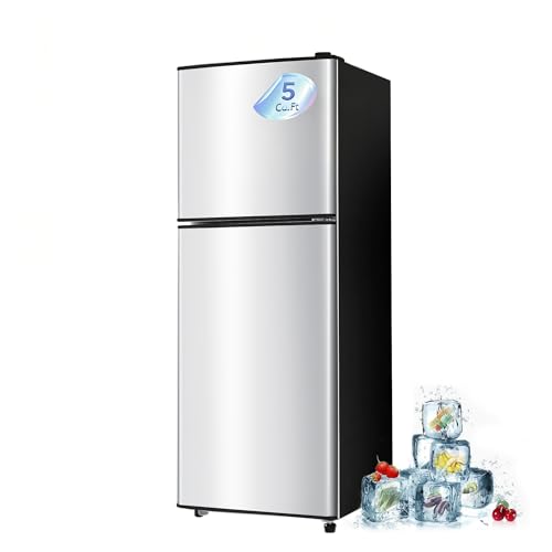 Image of 5.0 Cu. Ft Dorm Fridge for Apartment with Freezer, Small Refrigerator with 7-Level Adjustable Thermostat, Compact Mini Fridge for Kitchen, Dorm, Office, Silver