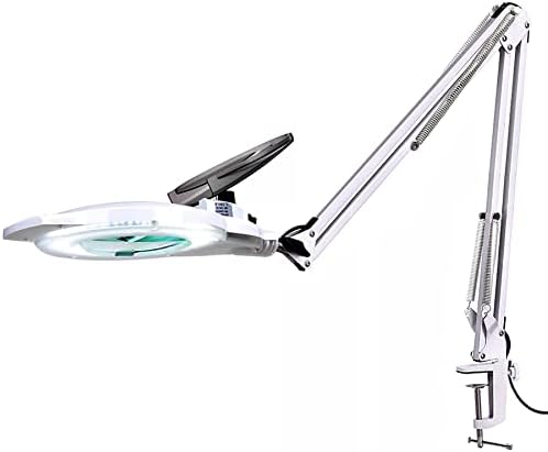 KIRKAS 10X LED Magnifying Lamp with Clamp, 2,200 Lumens Dimmable Super Bright Daylight Magnifying Glass with Light and Stand, Adjustable Swivel Arm Magnifier lamp for Reading Repair Crafts-White