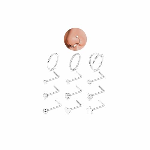 Diamday 18G Piercing Nez Acier Chirurgical L Piercing Nez Double Anneau Nez Hypoallergénique Helix Tragus Conch Septum Piercings Or Argent Piercing Nez...