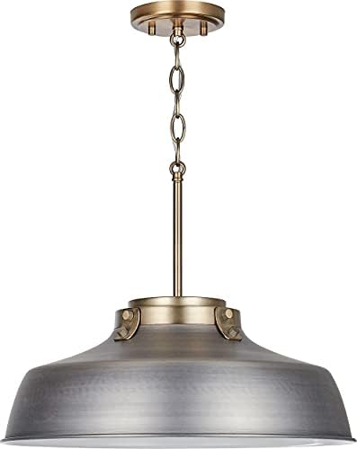 Austin Allen 9D329A Oakwood Urban/Industrial Metal Shade Pendant Lighting Fixture, 1-Light 100 Watt, 7" H x 18" W, Antique Nickel