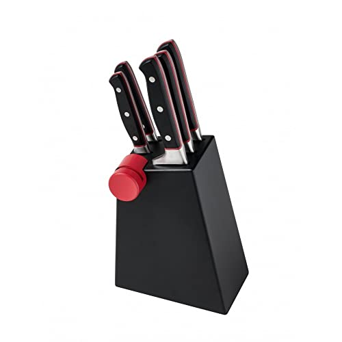 Brandani 52133 Ceppo Coltelli Nero Con Affila Coltelli Integrato e 5 Coltelli Inox, 15,5x11x36h