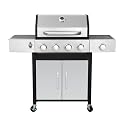 4-Burner Propane Gas Grill with Side Burner, 46790 BTU High-Output, Enameled Cast Iron Cooking Grids, Stainless Steel Construction, 48.2" L x 19" W x 45" H Size, 60.63 Lbs Weight