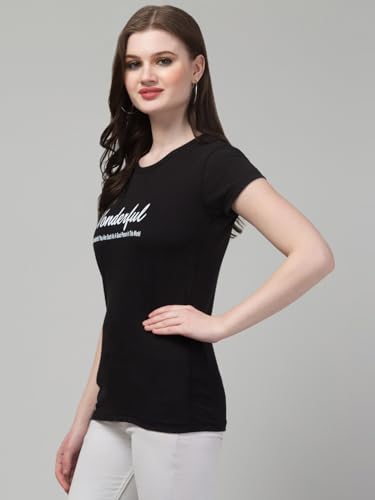 Image of Cotton Regular Fit Printed Half Sleeves T-Shirt for Women (Wonderful)