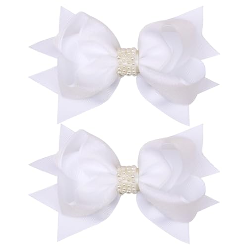 Pinzas para cabello con moño 5 pulgadas blancas miniatura 1