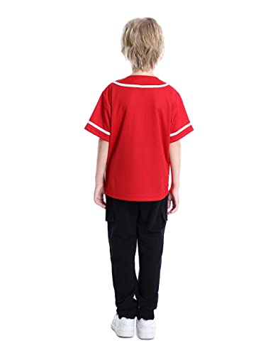 Toptie Boys Baseball Jersey, Kids Button Down Jersey T-Shirt Softball-Red White-4T #TOP4