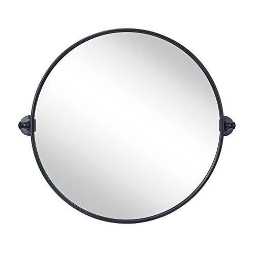 Image of Round Pivot Bathroom Mirror Black Circle Metal Framed Tilting Vanity Mirrors for Wall, Overall 27.98 x 24 inches (Mirrror 24 x 24 inches)