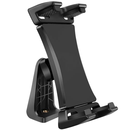 360° Rotatable Tablet Tripod Mount Adapter, Universal Adjustable Clamp Holder for 5.5–13.5 Inch Phones & Tablets, 1/4'' Screw for Tripod/Monopod, ABS, Black