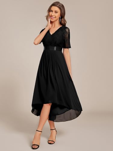 Image of Ever-Pretty Women's V Neck Lace Chiffon Half Sleeves A Line Hi-Lo Wedding Guest Dresses 04489