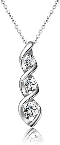 Ascona Dainty 3 Stone Pendant Silver Necklace,Twisted Infinity Cubic Zirconia Necklace for Women Girls Jewelry Gift Bridesmaid Necklace Mother's Day Gift Valentines Day Gifts for Her