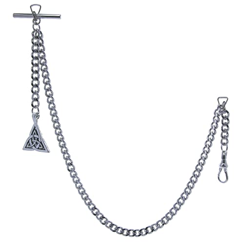 Albert Chain Silver Color Pocket Watch Chain Fob Chain For Men Trinity Celtic Knot Design Medal Fob With T Bar Swivel Clasp Ac191A #TOP1