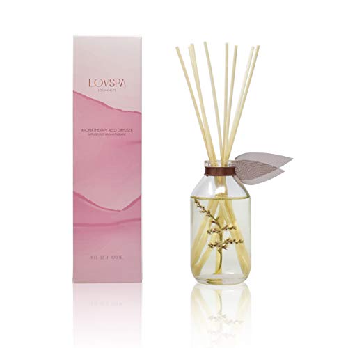 LOVSPA Cashmere Woods Reed Diffuser Oil Set with Amber Mimosa, Vanilla Musk & Apricot Nectar, Made in The USA