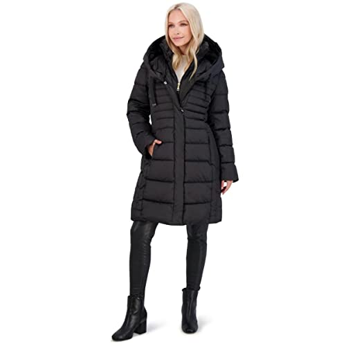 TAHARI Casey Fitted Puffer Coat for Women-Quilted Winter Coat with Bib