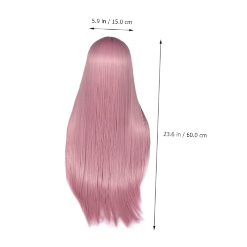 Postiche longue droite synthétique rose pour masquer un manque de volume