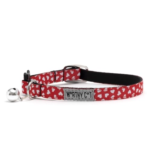 THE WORTHY DOG Summer Patterns, Breakaway Cat Collar, with Bell, Red